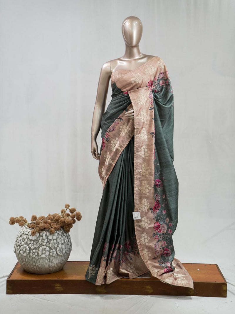 Printed Tusser Silk Saree C SAN5327