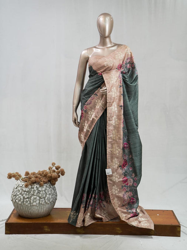 Printed Tusser Silk Saree C SAN5327