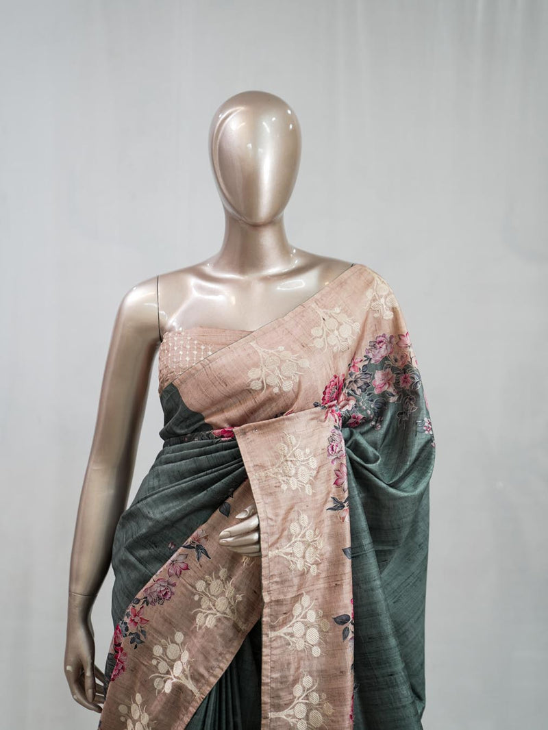 Printed Tusser Silk Saree C SAN5327