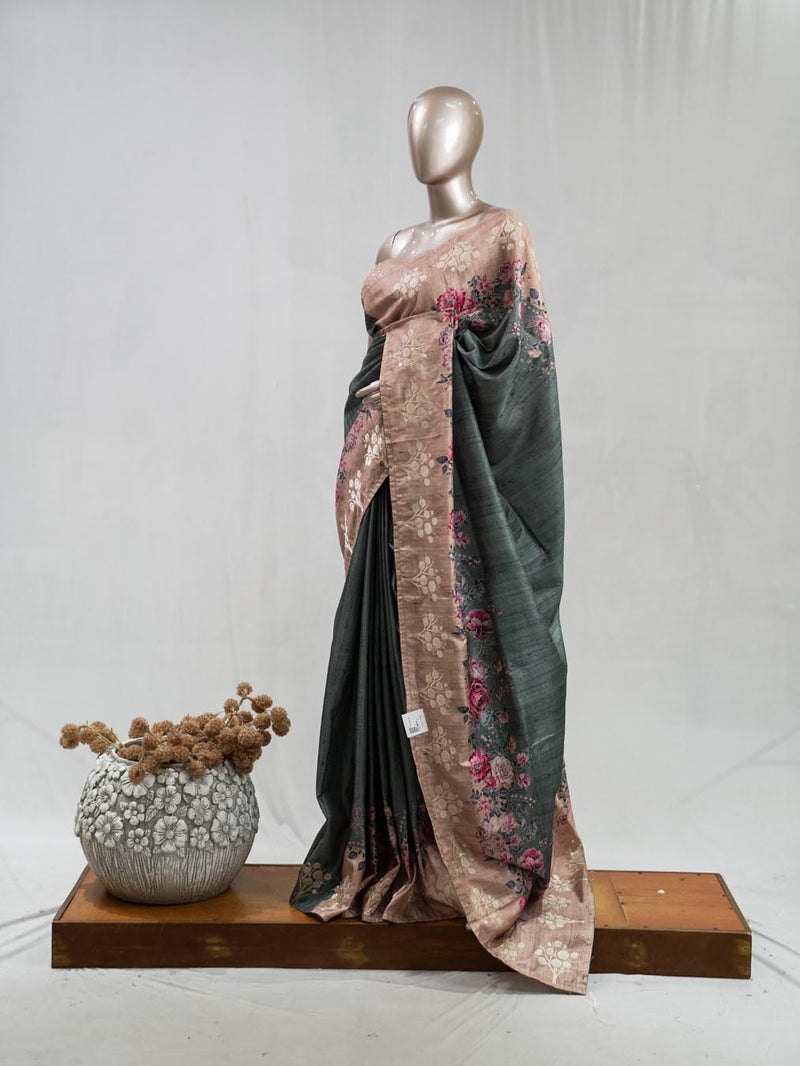Printed Tusser Silk Saree C SAN5327