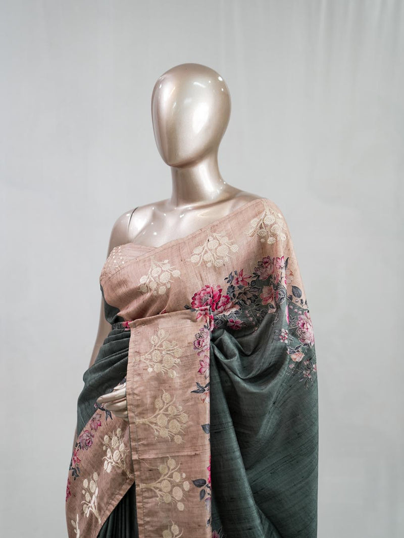 Printed Tusser Silk Saree C SAN5327