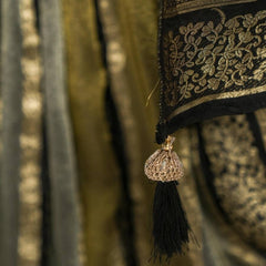 Black with antique golden banarasi semi silk Saree SAN4656