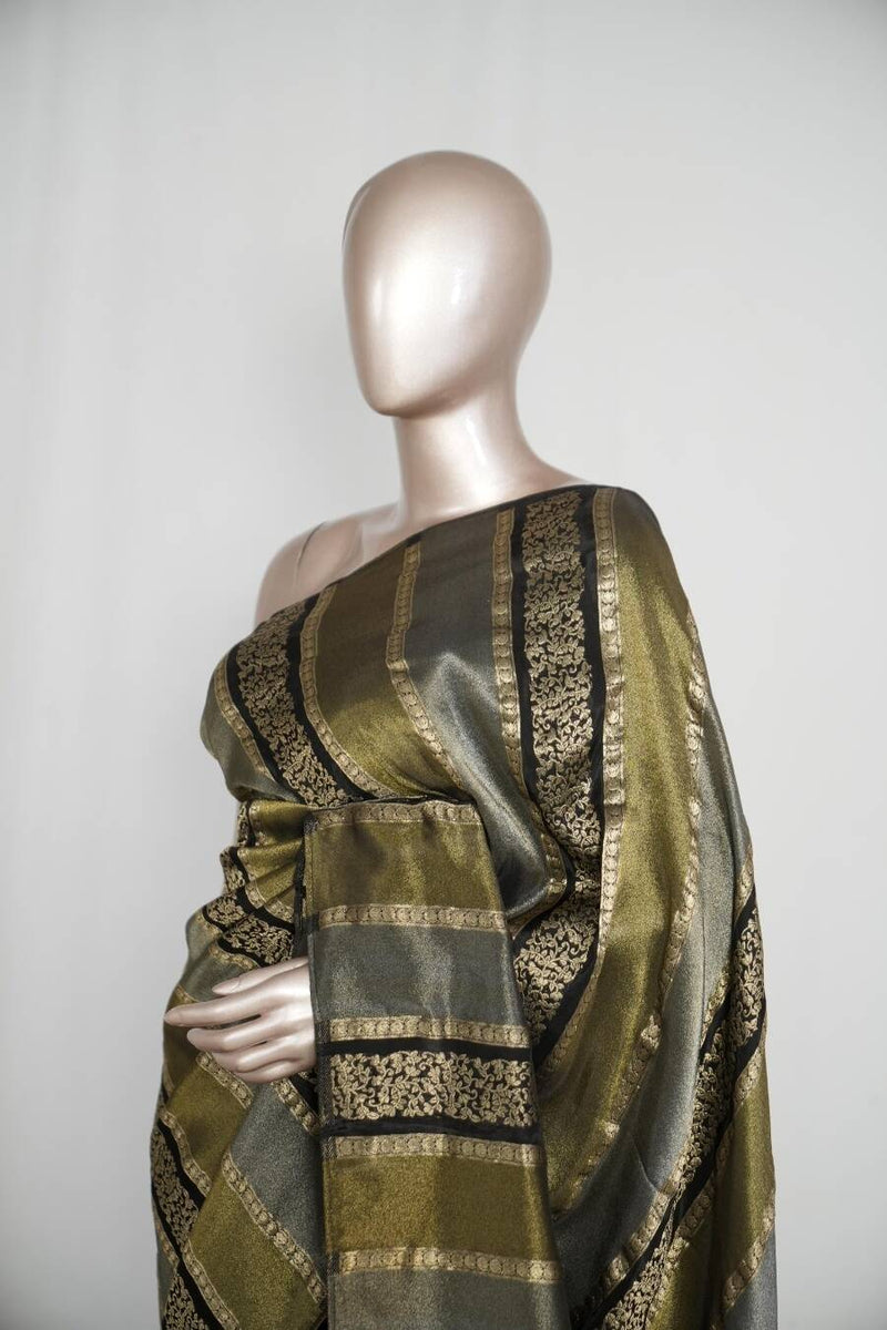 Black with antique golden banarasi semi silk Saree SAN4656