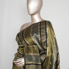 Black with antique golden banarasi semi silk Saree SAN4656