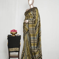 Black with antique golden banarasi semi silk Saree SAN4656