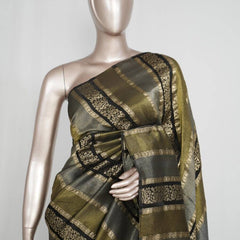 Black with antique golden banarasi semi silk Saree SAN4656